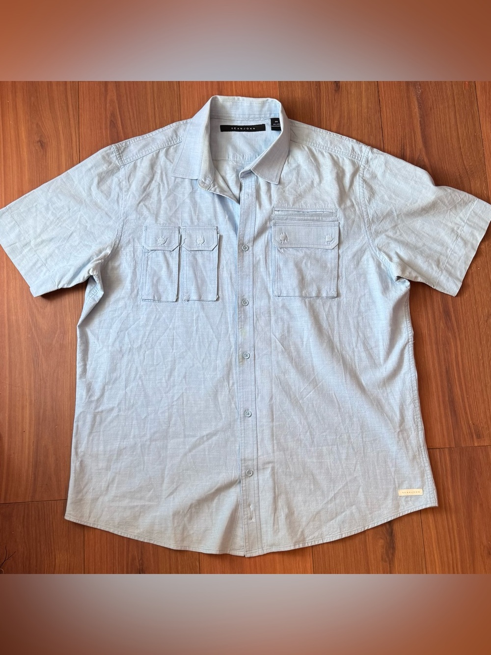 Sean John Pale Blue Short-Sleeve Button-Down Shirt